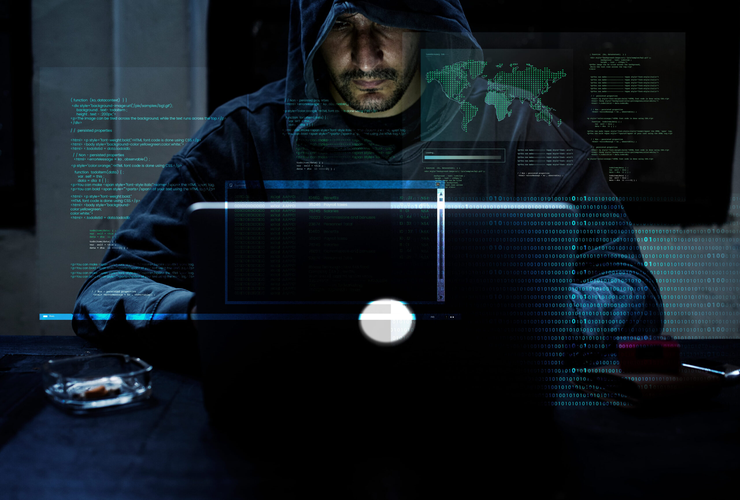 Hacker working on computer cyber crime